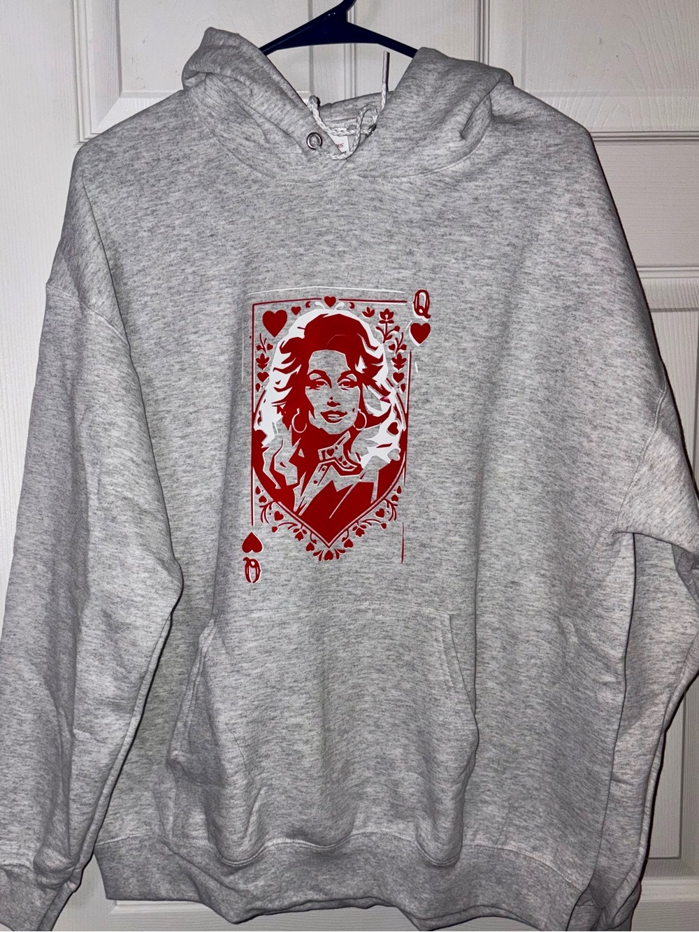 Gray Hoodie with Red Queen of hearts Dolly Parton Pullover hoodie sweatshirt
